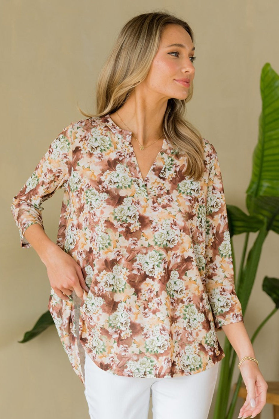 Sew In Love Full Size Wrinkle-Free Floral Notched Top - NeoKira Unlimited