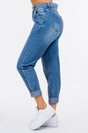 American Bazi High Waist Pleated Waist Mom Jeans Jeans Trendsi   