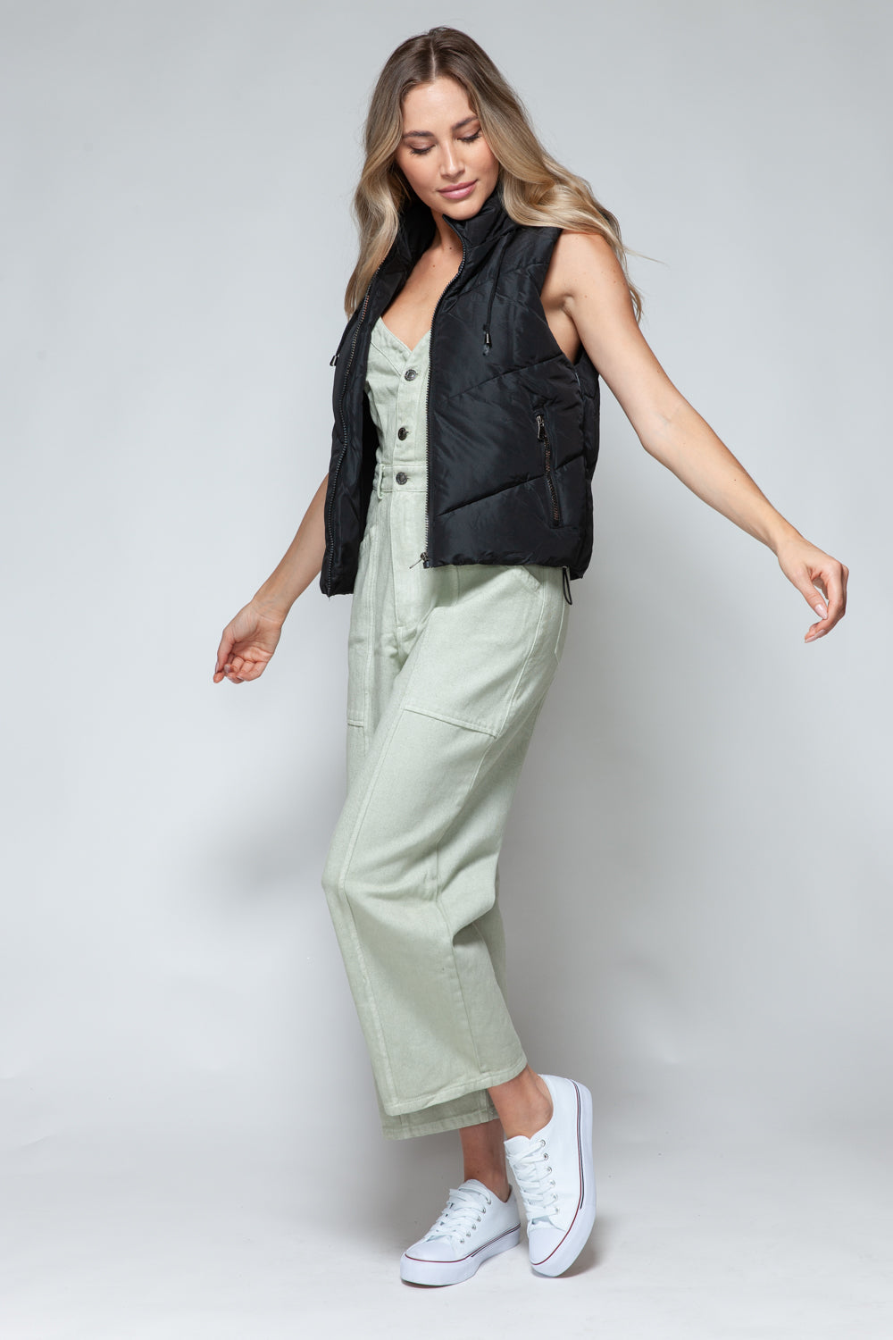 Snobbish Zip Up Quilted Hooded Vest Quilted Vest Trendsi   