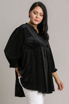 Umgee Full Size Beaded Frill Flounce Sleeve Velvet Babydoll Blouse - NeoKira Unlimited