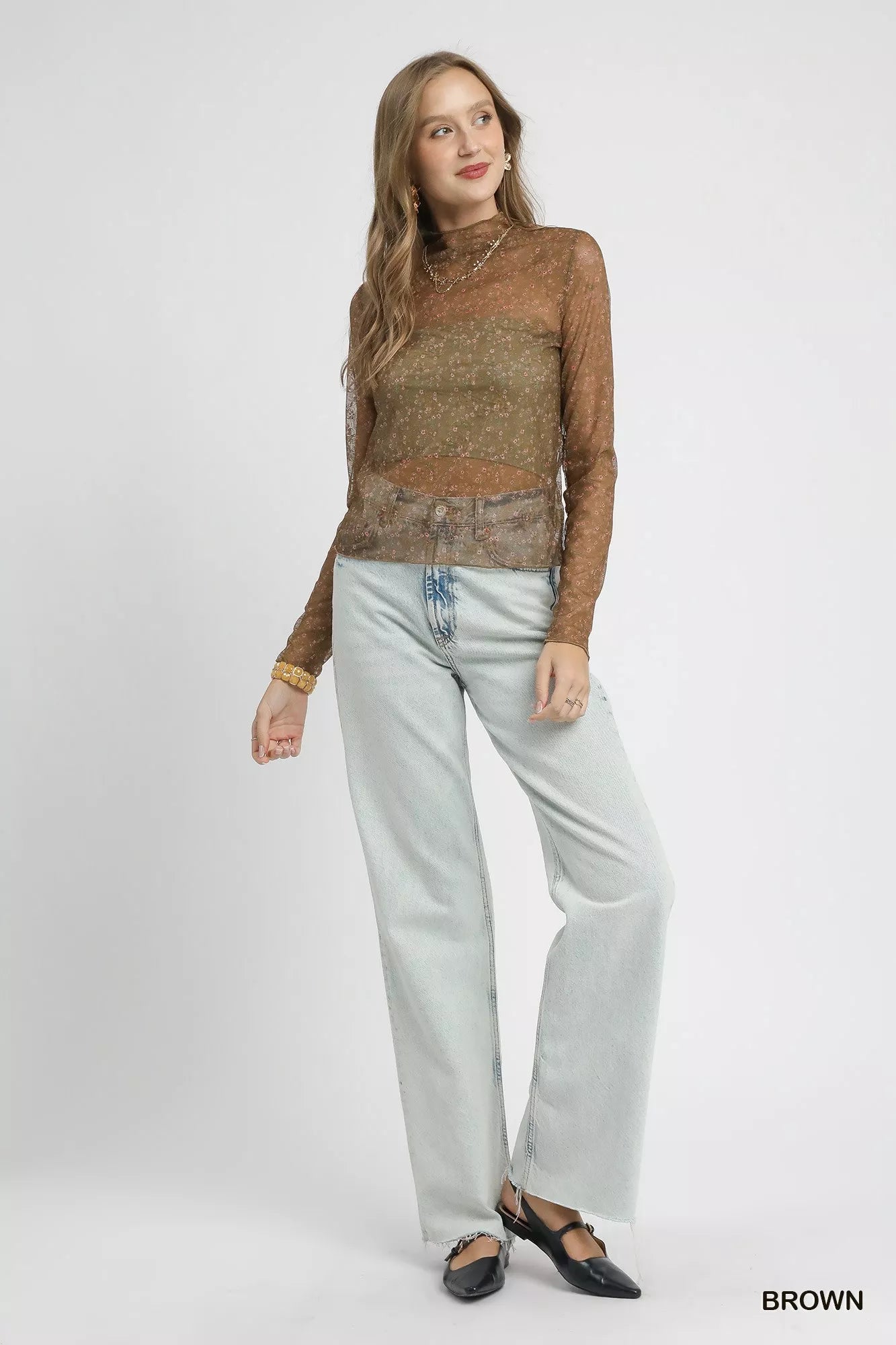 Umgee Romantic Elegant Nylon Lace Mesh Long Sleeve Top - NeoKira Unlimited