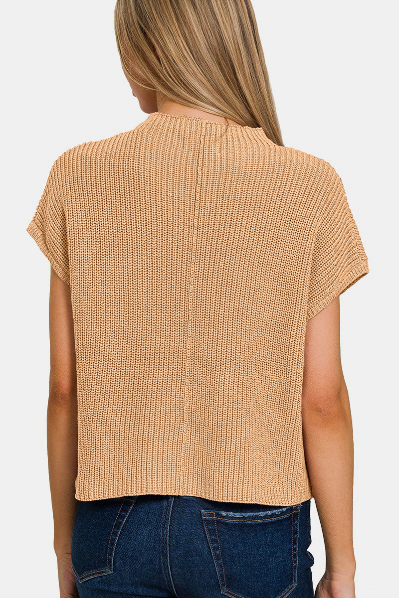 Zenana Mock Neck Short Sleeve Cropped Sweater Sweater Trendsi   