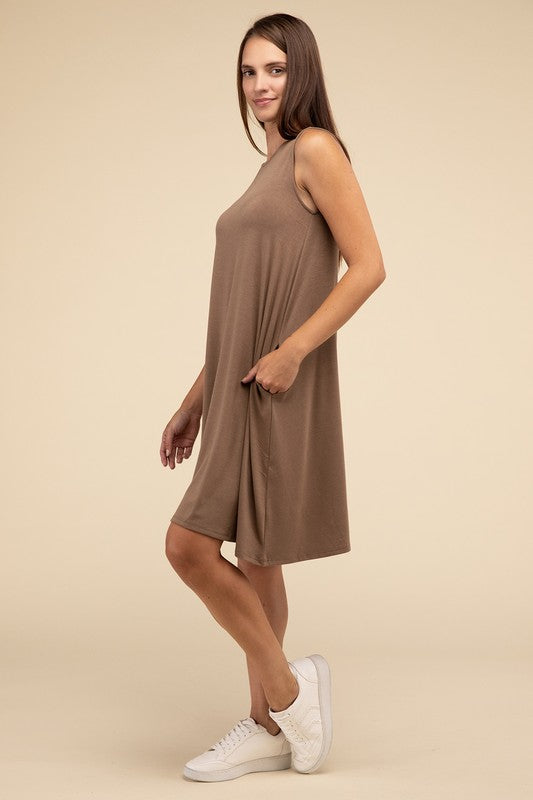 ZENANA Sleeveless Flared Slip Summer Dress with Side Pockets - NeoKira Unlimited