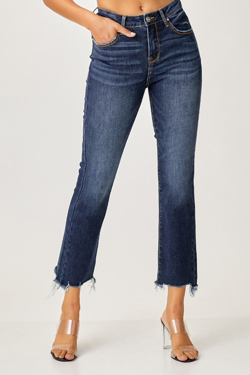 Risen Full Size Frayed Hem Cropped Straight Jeans - NeoKira Unlimited