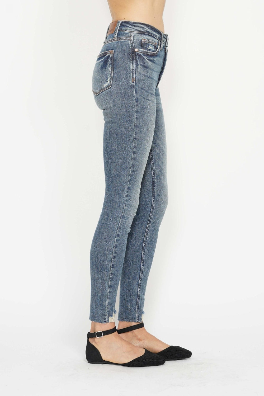 Judy Blue Full Size Tummy Control Vintage Wash Hem Destroy Skinny Jeans - NeoKira Unlimited