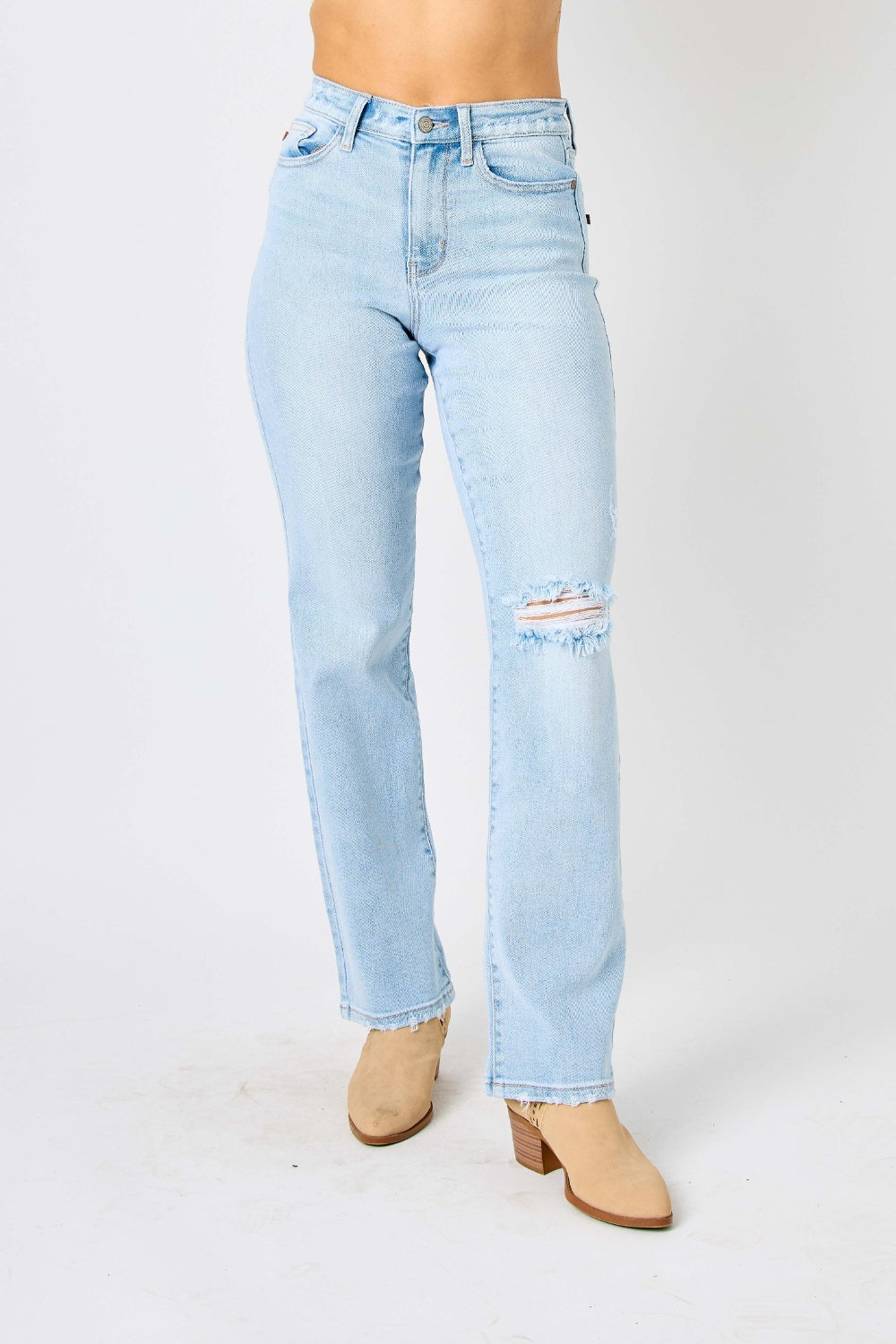 Judy Blue Full Size High Waist Distressed Straight Jeans - NeoKira Unlimited