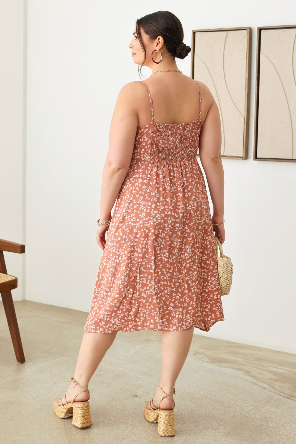 Zenobia Plus Size Cutout Floral Spaghetti Strap Dress Midi Dress Trendsi   