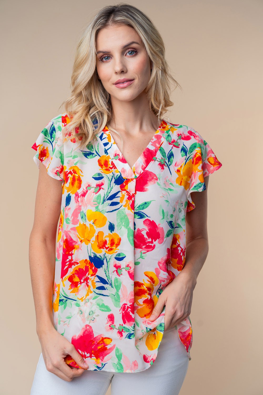 White Birch Full Size Short Sleeve Floral Woven Top - NeoKira Unlimited