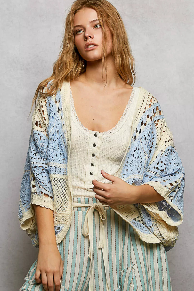 POL Open Front Crochet Cardigan with Scalloped Edge Boho Chic - NeoKira Unlimited