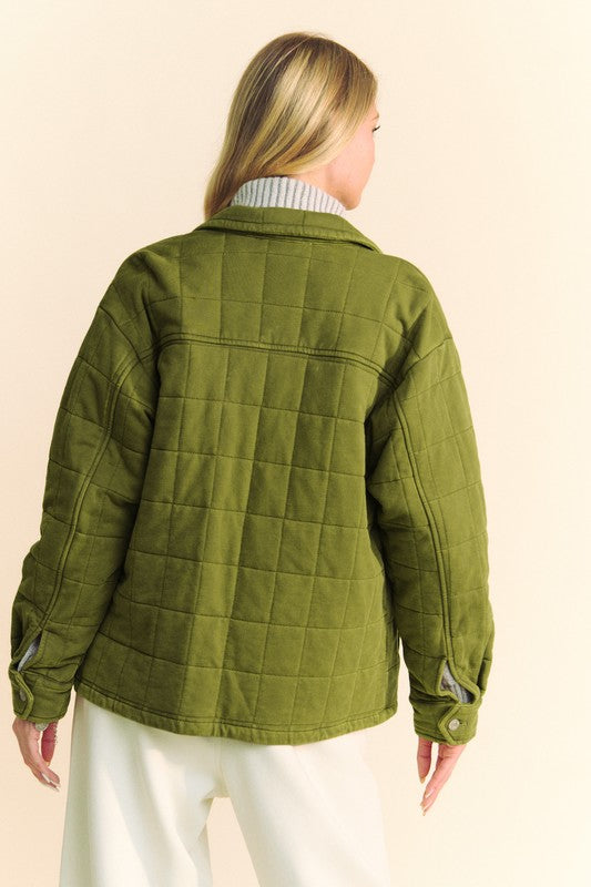 Davi & Dani Quilted Button Down Shacket with Chest Pockets - NeoKira Unlimited