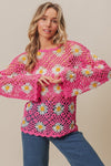 BiBi Floral Crochet Net Lace Cover Up Cover Up Trendsi Fuchsia S 