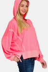 Zenana Contrast Trim Slit Hoodie Hoodie Trendsi Fuchsia S/M 