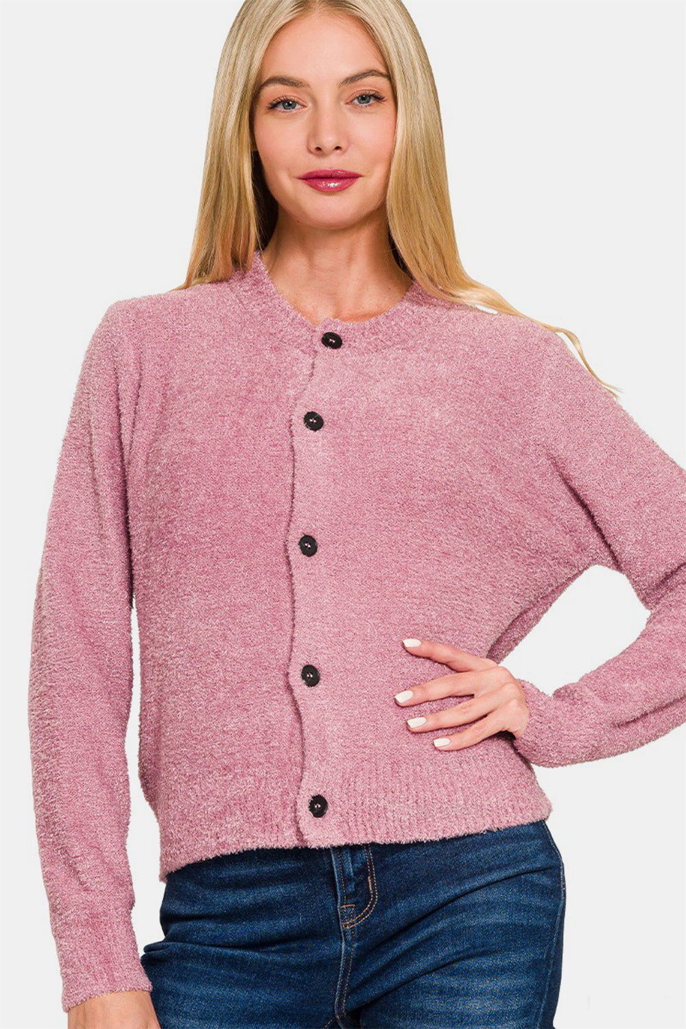 Zenana Button Down Long Sleeve Sweater Cardigan - NeoKira Unlimited