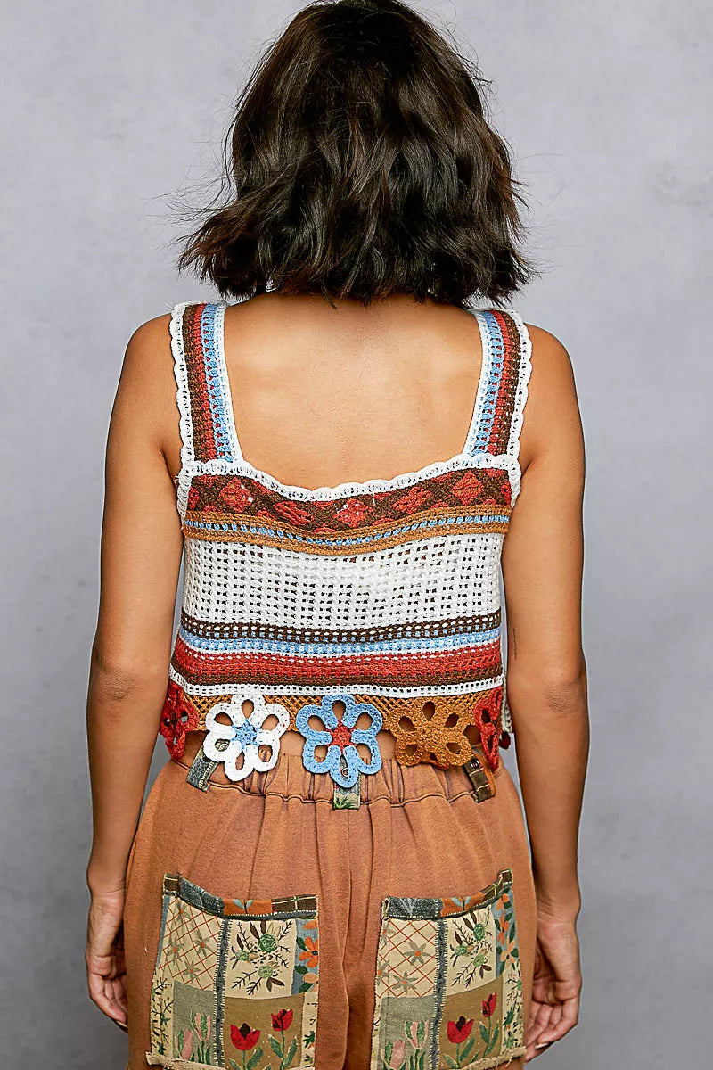 POL Cutout Flower Crochet Cropped Cami Boho Chic - NeoKira Unlimited