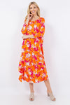 Celeste Full Size Pick-Up Hem Asymmetric Floral Midi Dress Midi Dress Trendsi Orange Floral S 