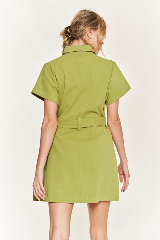Jade By Jane Belted Cotton Utility Dress | Minimalist Chic Functional Style - NeoKira Unlimited