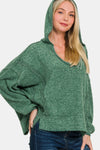 Zenana Brushed Hacci Exposed Seam Hoodie Hoodie Trendsi DK Green S/M 