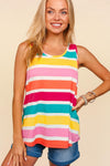 Haptics Round Neck Striped Knit Tank Tank Top Trendsi Fuchsia/Emerald/Yellow S 