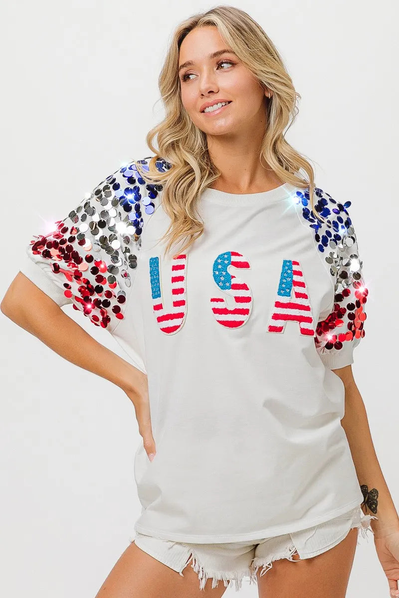 BiBi American Flag Theme Sequin Top - NeoKira Unlimited