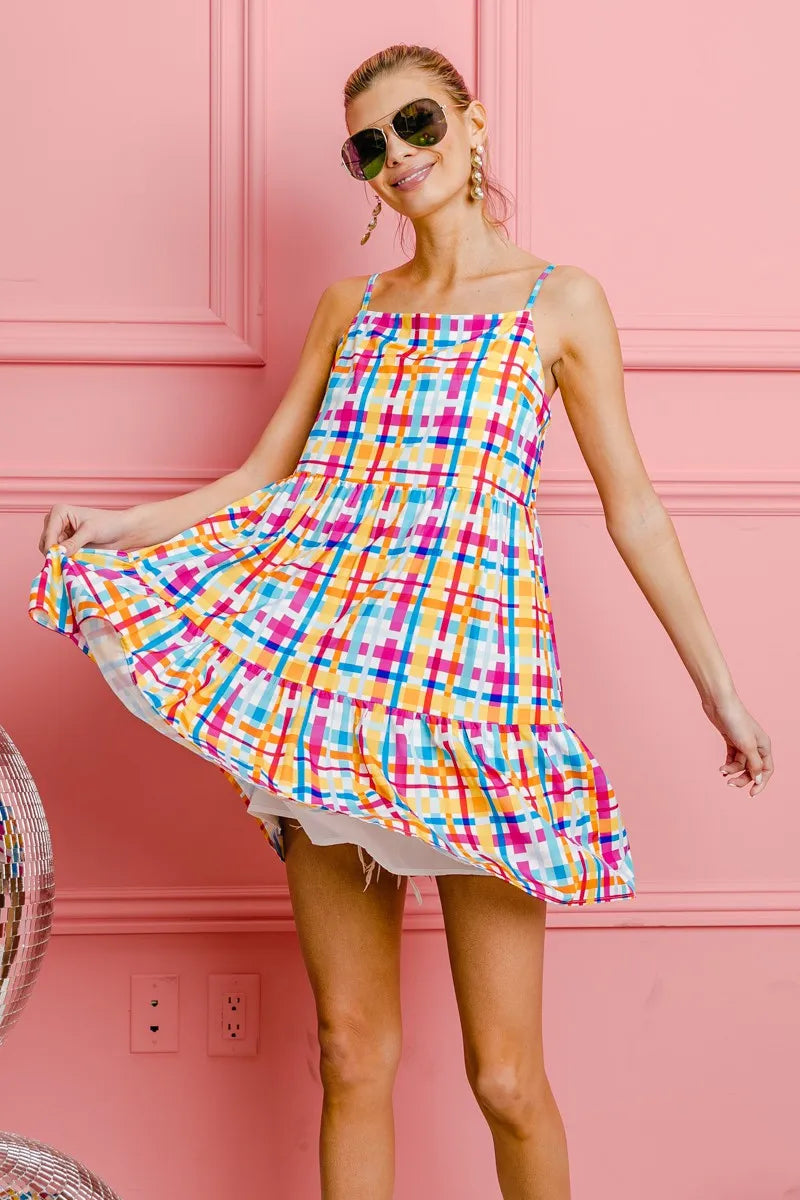 BiBi Multi Colors Plaid Sleeveless Sun Dress - NeoKira Unlimited