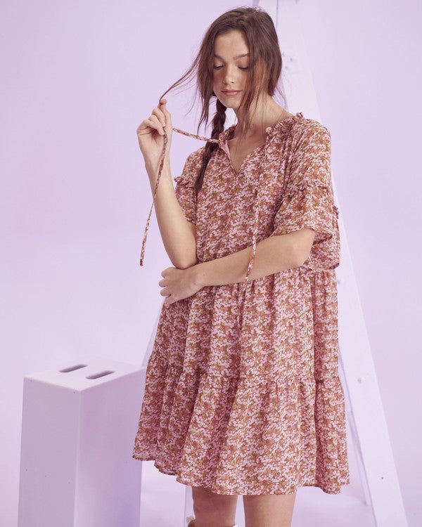 Jade By Jane Boho Floral V-Neck Ruffle Mini Dress | Loose Fit Chic Style - NeoKira Unlimited