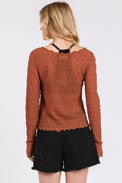 Mittoshop Lettuce Hem Boat Neck Long Sleeve Blouse - NeoKira Unlimited