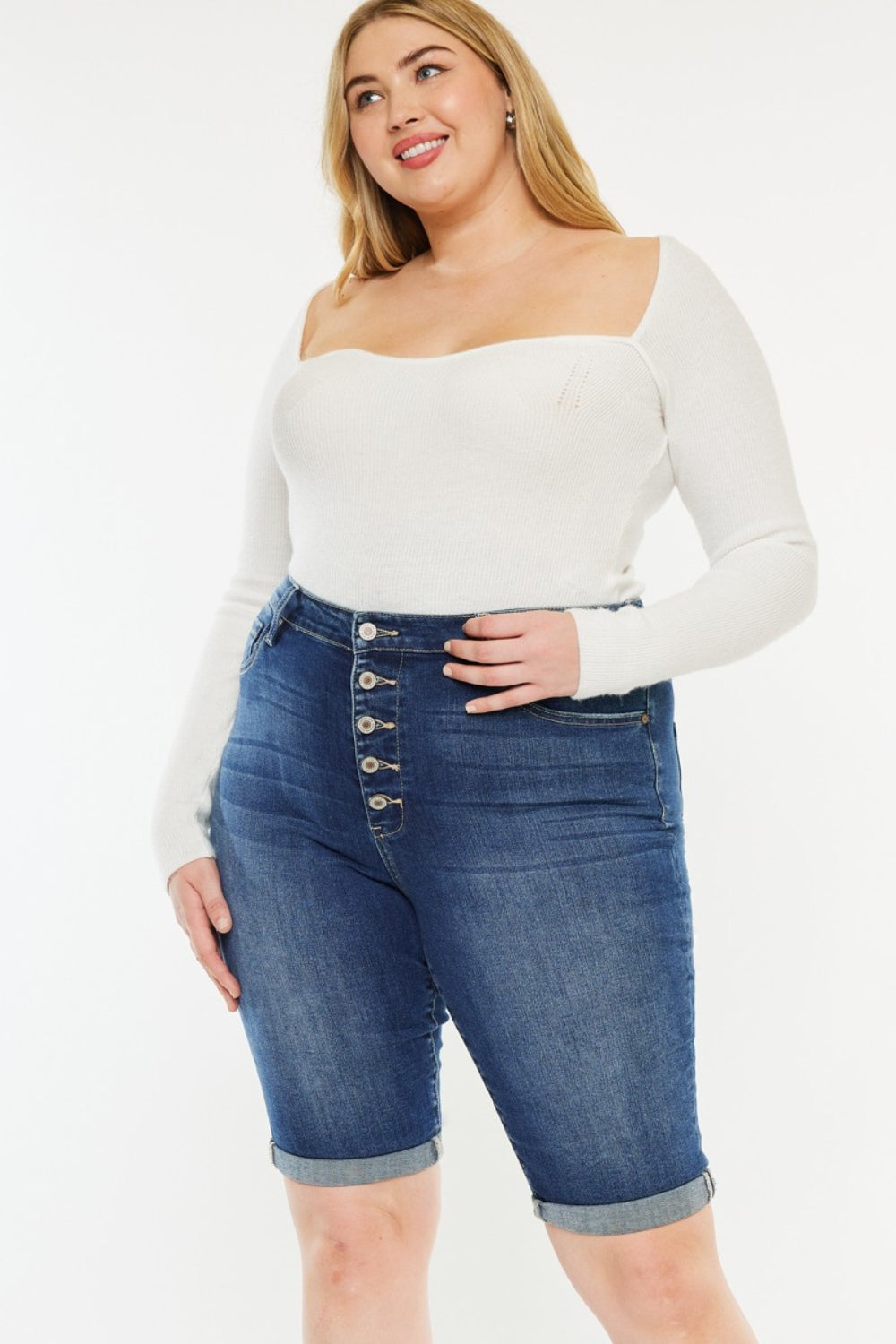 Kancan Full Size Cat's Whiskers Button Fly Denim Shorts - NeoKira Unlimited