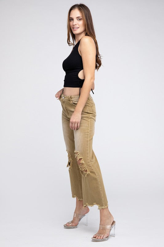 BiBi Distressed Vintage Washed Wide Leg Pants Jeans BiBi   