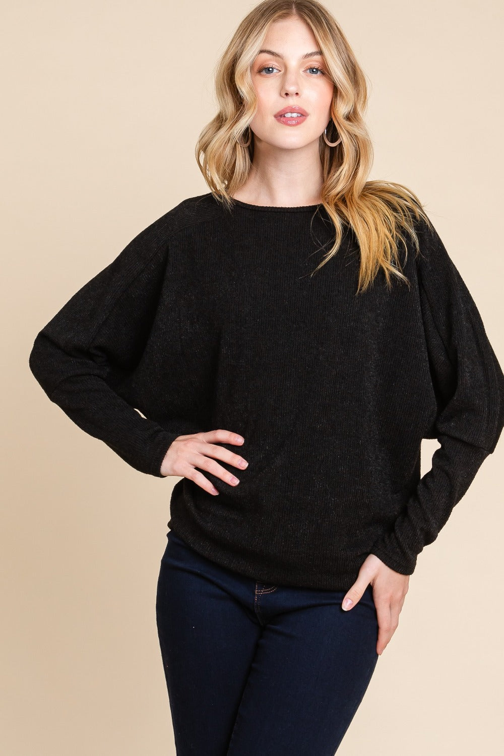 BOMBOM Drop Shoulder Long Sleeve Knit Top - NeoKira Unlimited