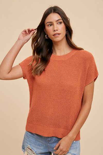 Annie Wear Round Neck Short Sleeve Sweater - NeoKira Unlimited