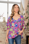 Sew In Love Full Size V-Neck Floral Half Sleeve Top Top Trendsi Magenta/Olive S 