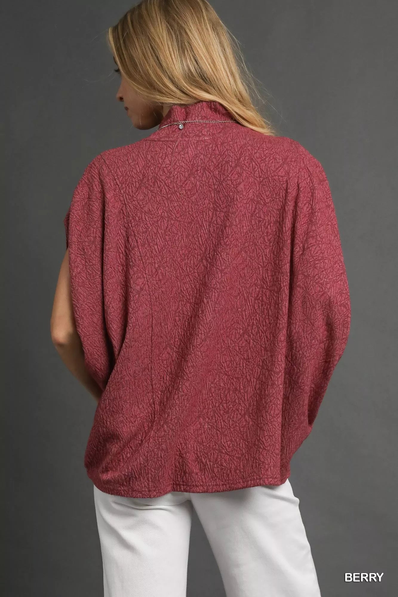 Umgee Textured Mock Neck Relaxed Top – Cozy Minimalist Style - NeoKira Unlimited