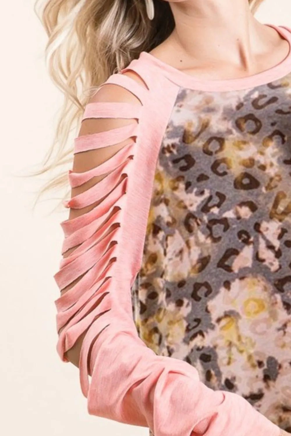 BiBi Tie Dye Leopard Burn Out Top with Contrast - NeoKira Unlimited