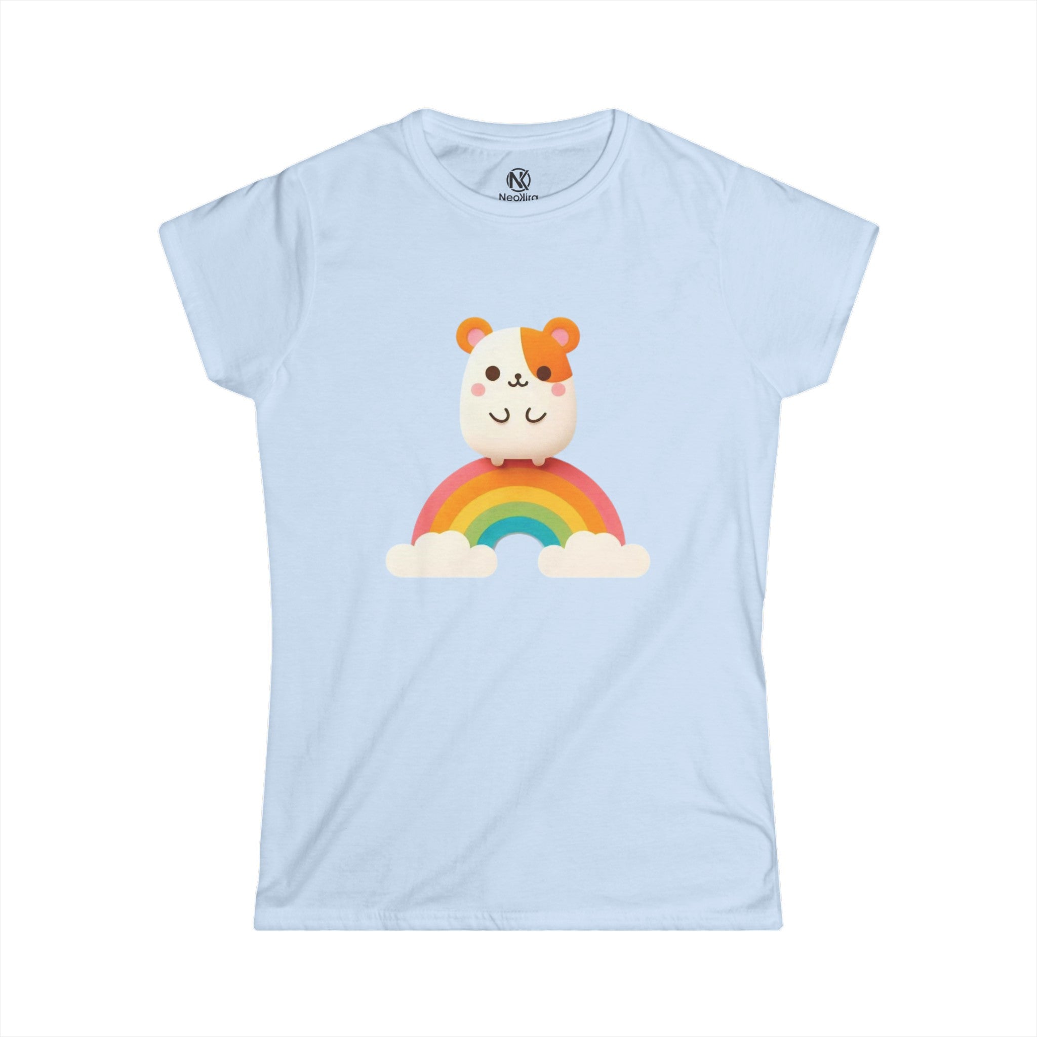 HAMSTER AND RAINBOW Women's Softstyle Tee T-Shirt Printify Light Blue S 