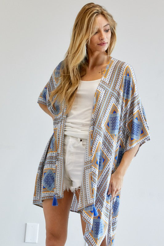 Printed Short Sleeve loose Kimono  Davi & Dani   