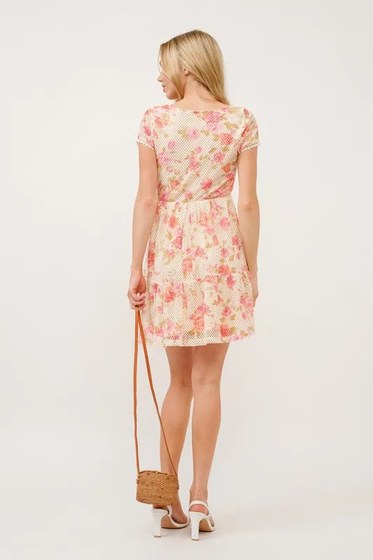 And The Why Square Neck Tiered Floral Fishnet Dress - NeoKira Unlimited