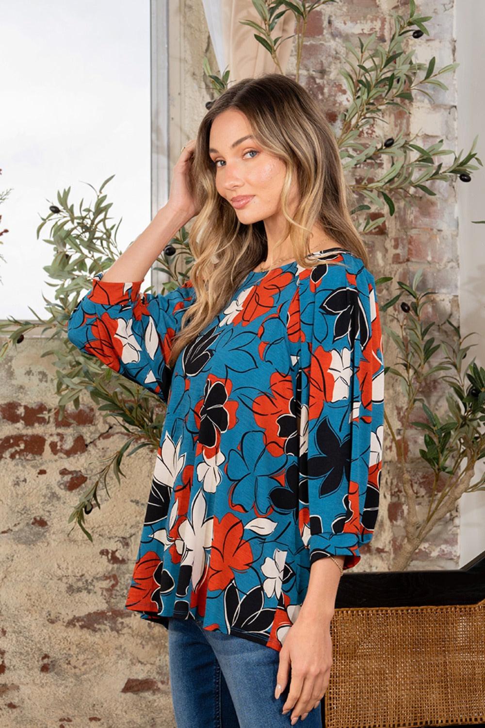 Sew In Love Full Size Printed Boat Neck Blouse Blouse Trendsi   