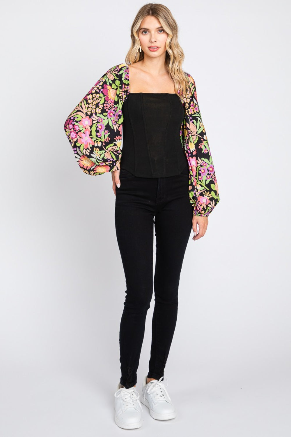 ODDI Full Size Floral Balloon Sleeve Blouse - NeoKira Unlimited