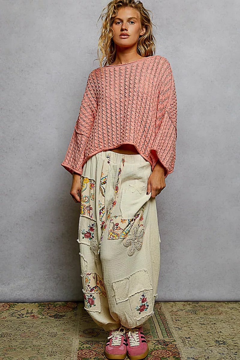 POL Cable Knit Openwork Cropped Sweater Boho Chic Top - NeoKira Unlimited