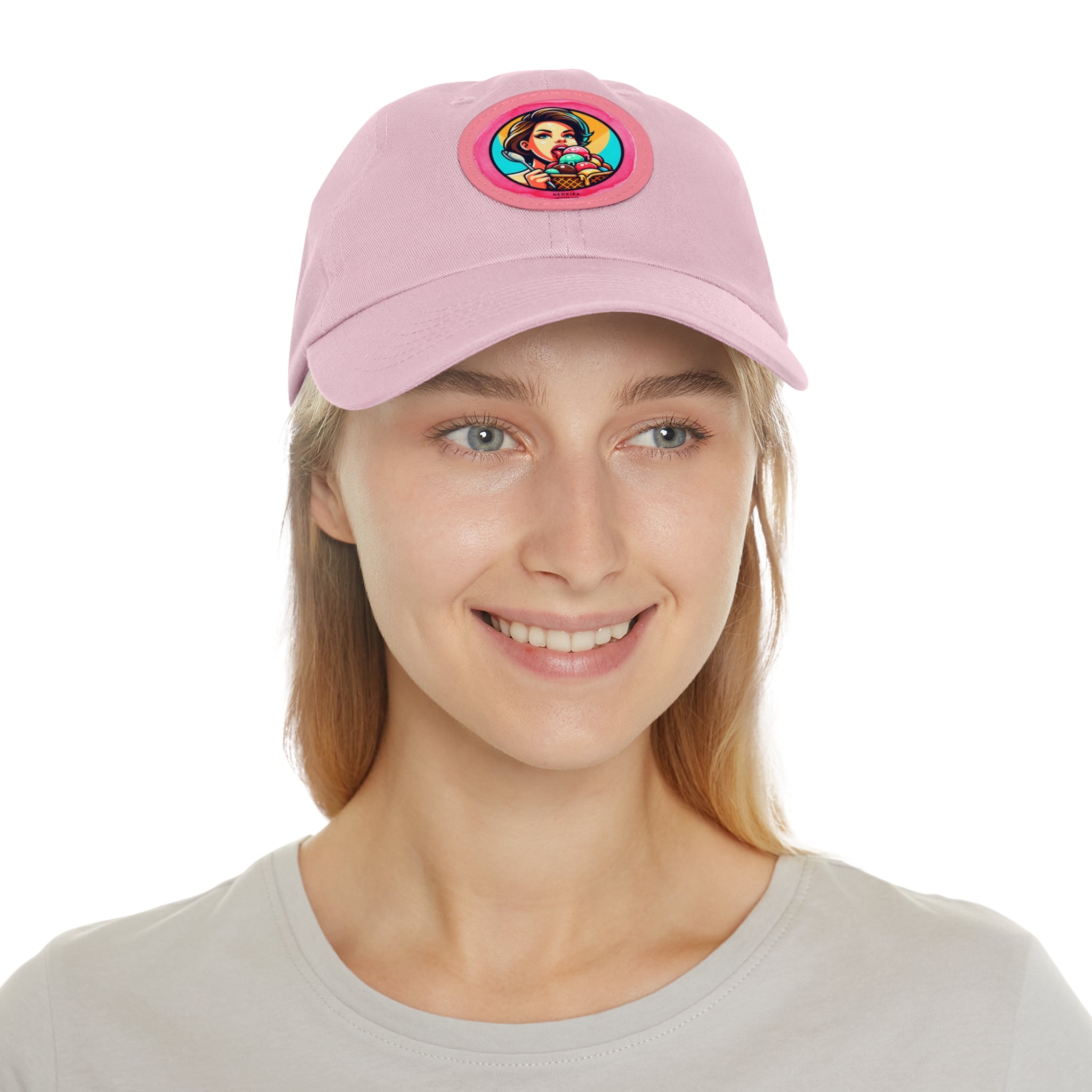 ICE CREAM Dad Hat with Leather Patch (Round) Caps Printify   