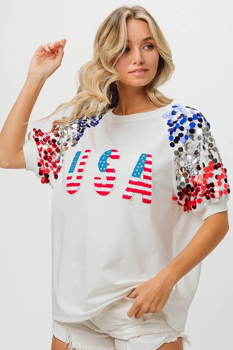 BiBi American Flag Theme Sequin Top - NeoKira Unlimited