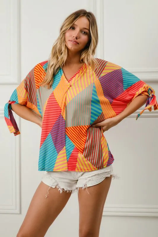 BiBi Multi Stripe Colorblock Blouse – Bold Bright & Playful - NeoKira Unlimited