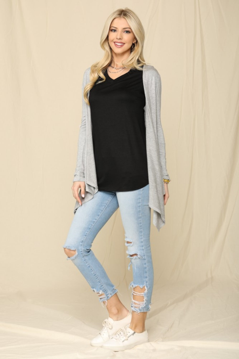 Celeste Full Size Open Front Knit Cardigan Cardigan Trendsi   