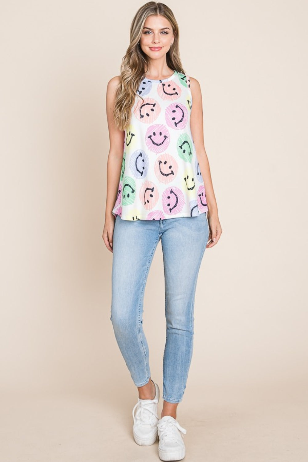 BOMBOM Smiley Face Round Neck Tank - NeoKira Unlimited