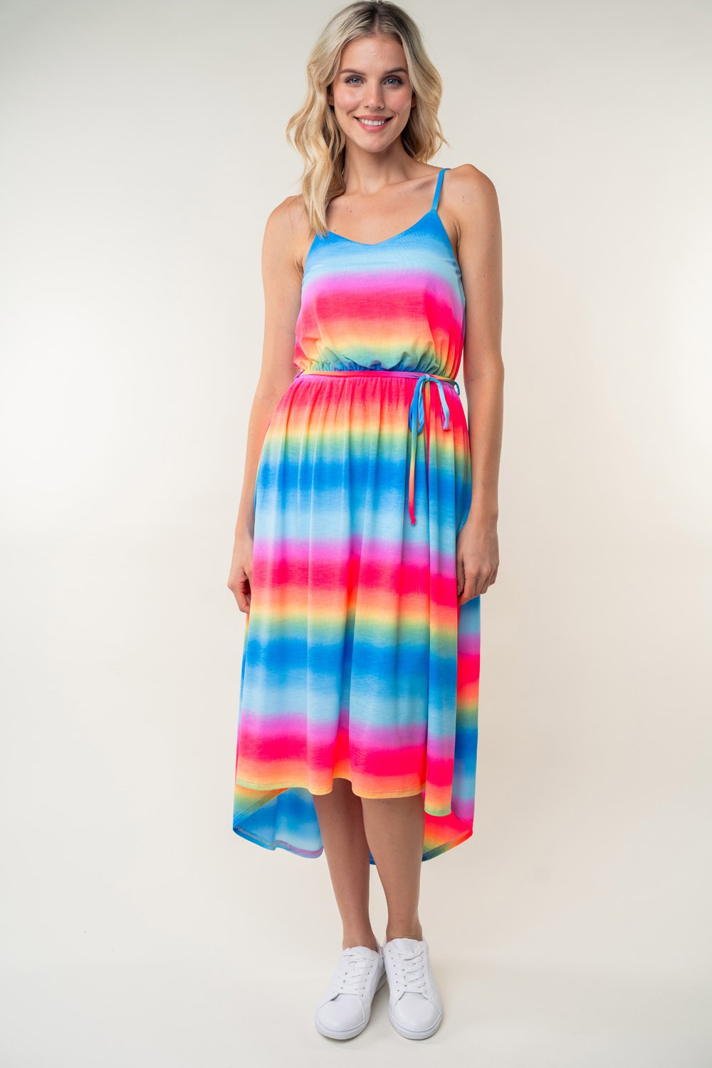 White Birch Full Size Ombre Striped Midi Cami Dress - NeoKira Unlimited