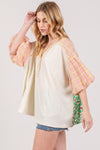 SAGE + FIG Color Block Bubble Sleeve Top Shirt Trendsi   