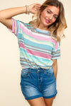 Haptics Waffle Stripe Short Sleeve T-Shirt T-Shirt Trendsi Mint/Fuchsia S 