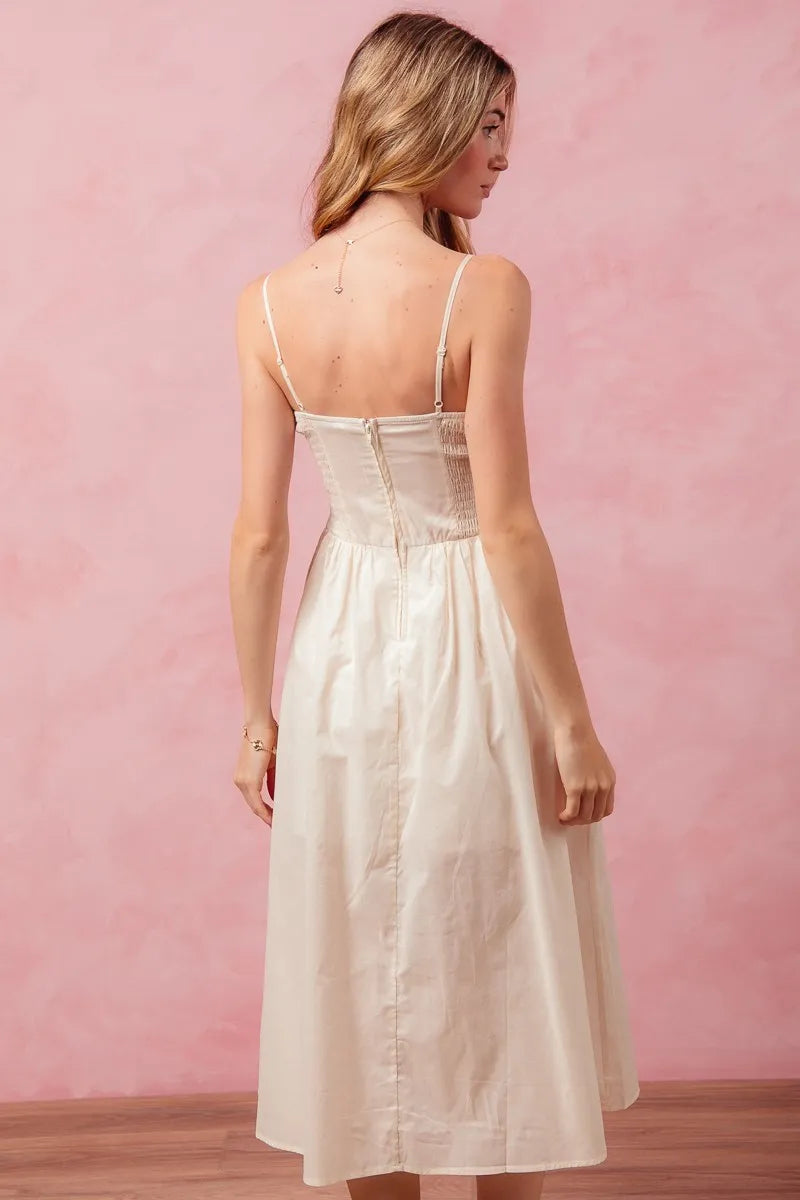 SO ME Smocked Casual Midi Dress With Slit And Spaghetti Straps - NeoKira Unlimited