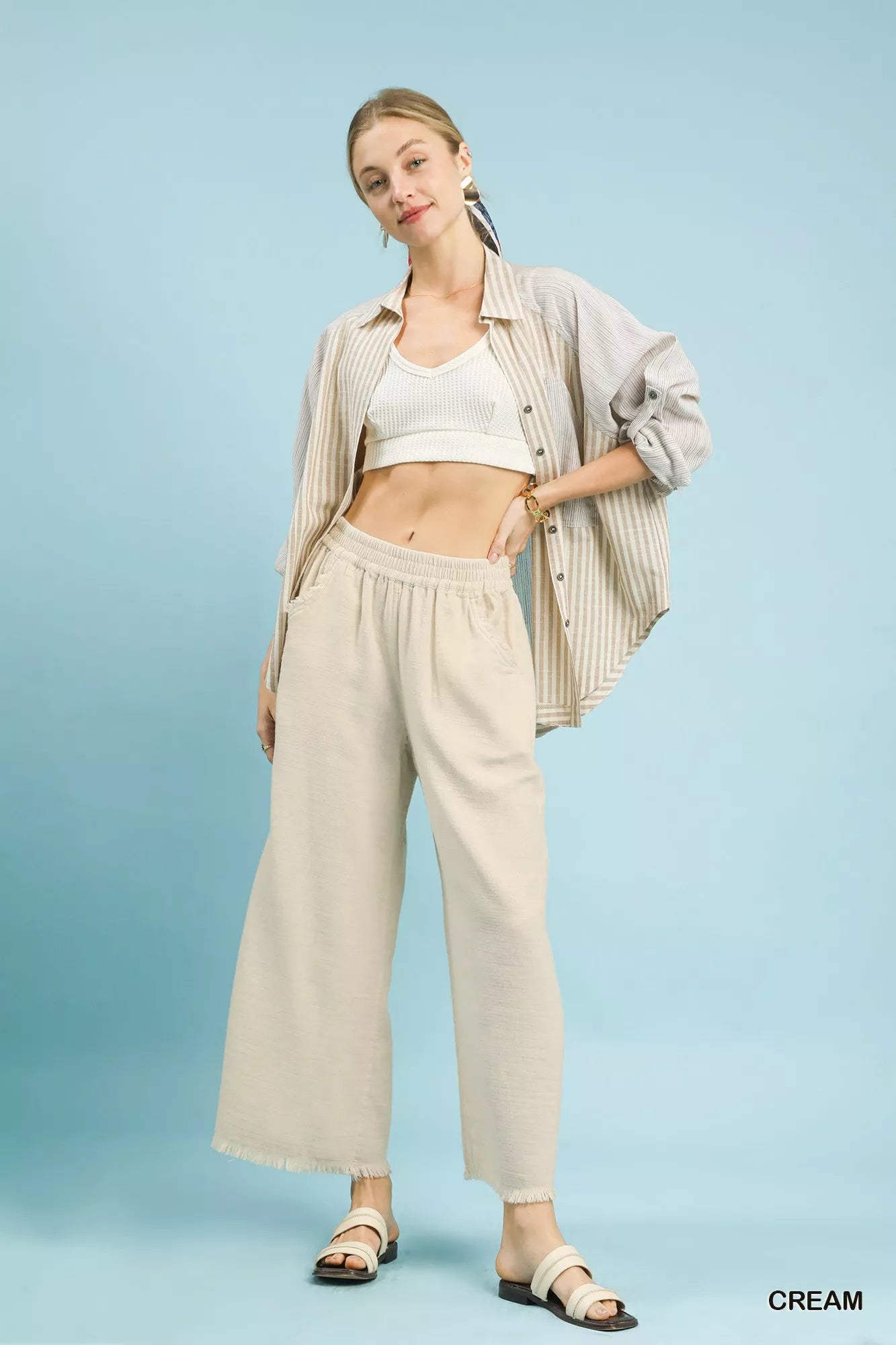 Umgee Frayed Hem Wide Leg Pants - NeoKira Unlimited