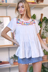 Solid Flared Short Sleeve Top  Davi & Dani White S 